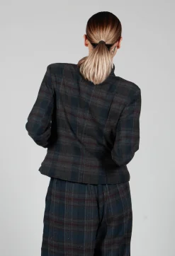 Cotton Plaid Cropped Jacket in Black