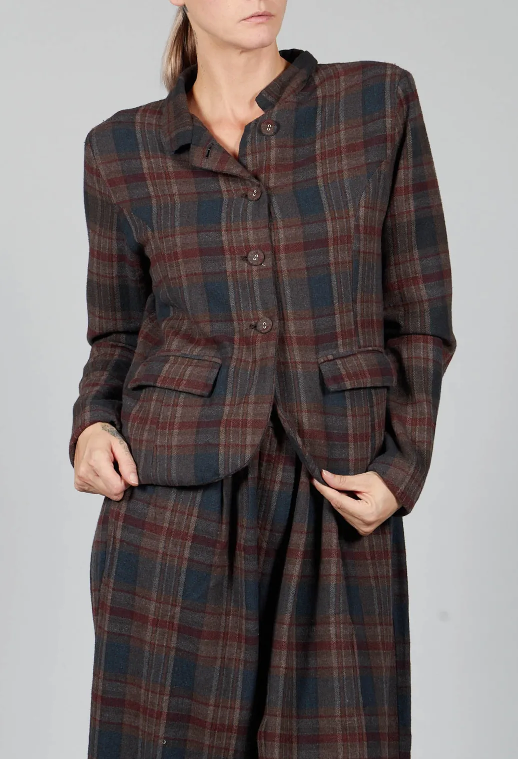 Cotton Plaid Cropped Jacket in Espresso