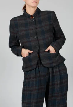 Cotton Plaid Cropped Jacket in Black