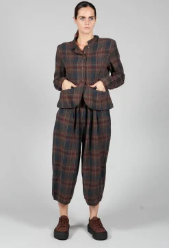 Cotton Plaid Cropped Jacket in Espresso