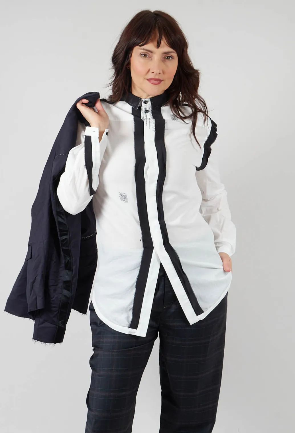 Cotton Shirt with Contrast Detail in White Black