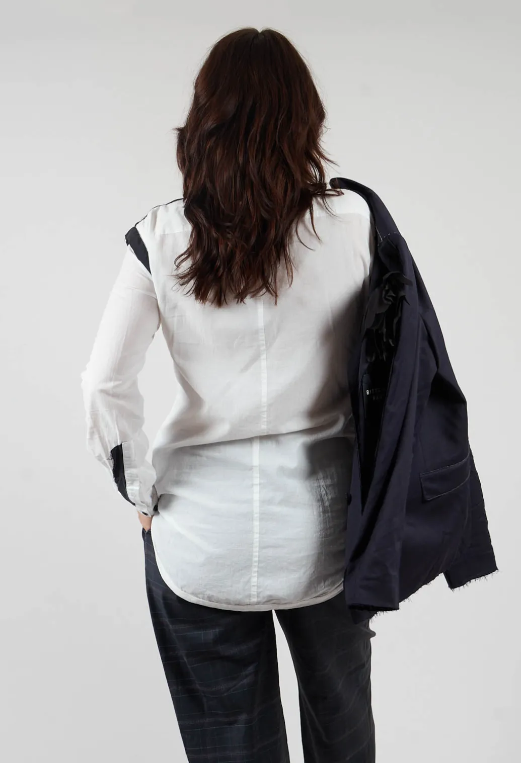 Cotton Shirt with Contrast Detail in White Black