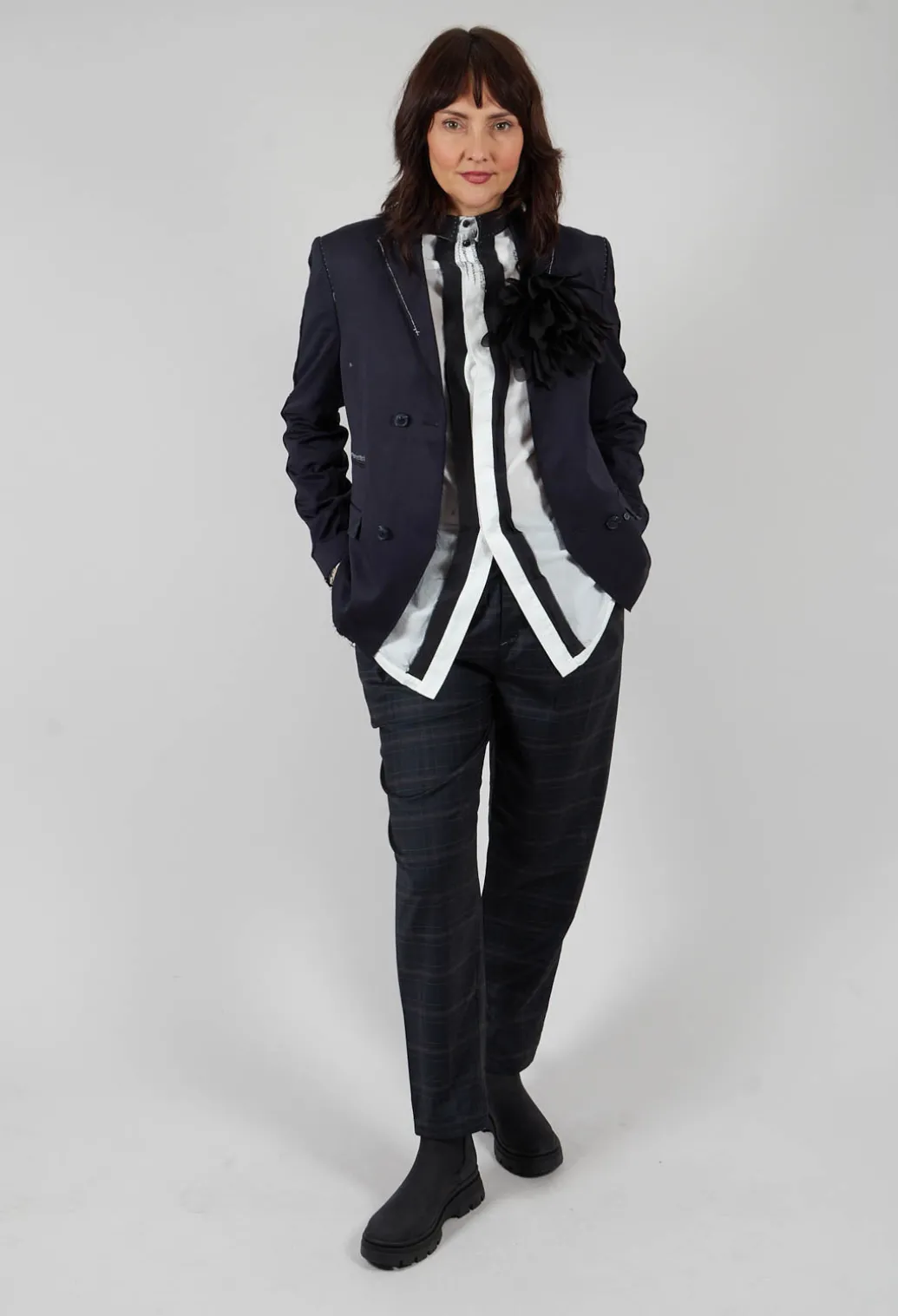 Cotton Shirt with Contrast Detail in White Black