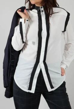 Cotton Shirt with Contrast Detail in White Black