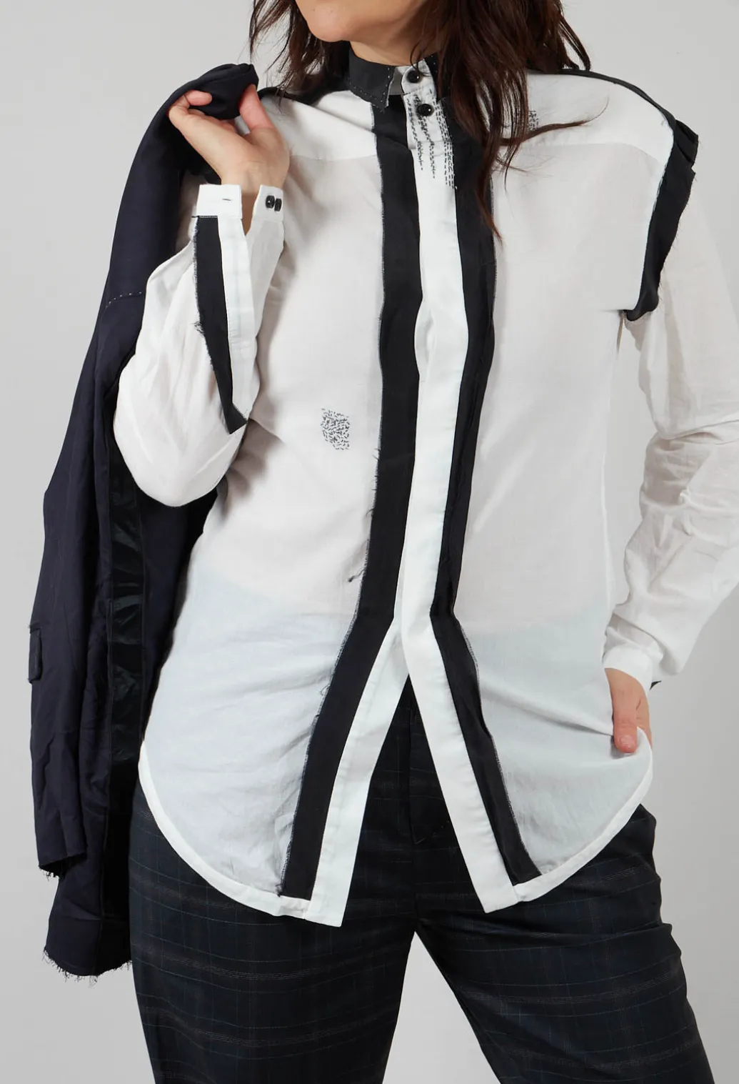 Cotton Shirt with Contrast Detail in White Black