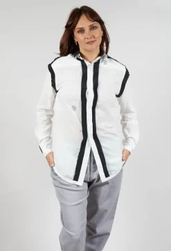 Cotton Shirt with Contrast Detail in White Black