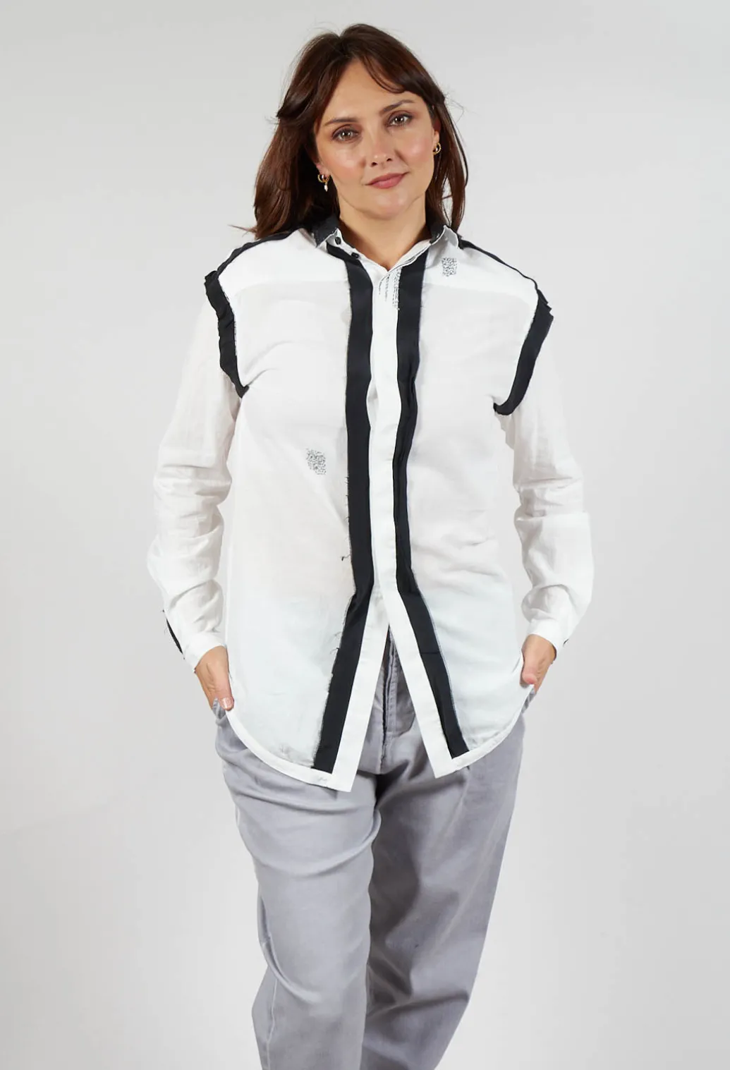 Cotton Shirt with Contrast Detail in White Black