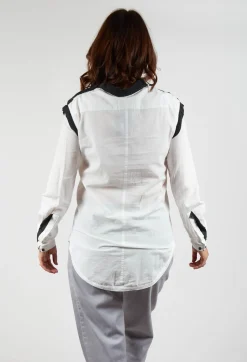 Cotton Shirt with Contrast Detail in White Black