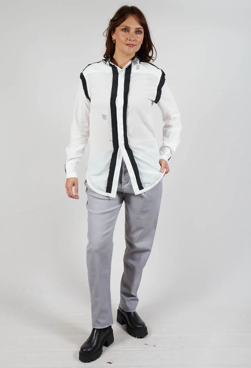 Cotton Shirt with Contrast Detail in White Black