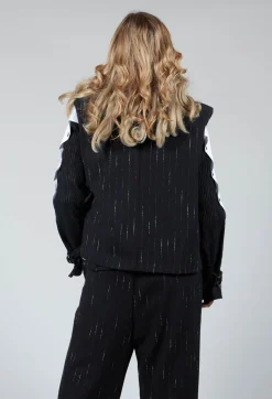 Cotton Striped Blazer Vest in Black