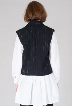 Cotton Striped Blazer Vest in Black