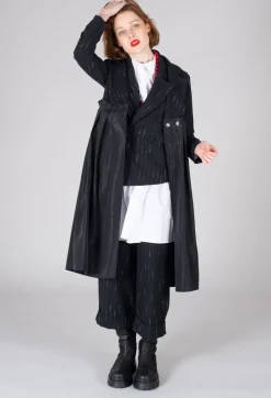 Cotton Striped Blazer Vest in Black