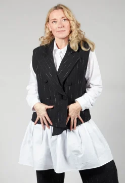 Cotton Striped Blazer Vest in Black