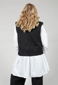 Cotton Striped Blazer Vest in Black