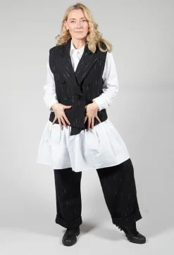 Cotton Striped Blazer Vest in Black