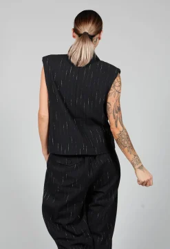 Cotton Striped Blazer Vest in Black
