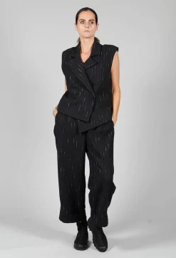 Cotton Striped Blazer Vest in Black