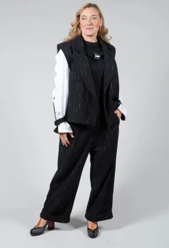 Cotton Striped Blazer Vest in Black