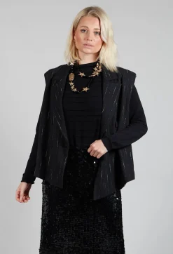 Cotton Striped Blazer Vest in Black