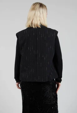 Cotton Striped Blazer Vest in Black