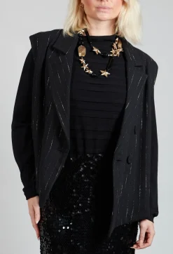 Cotton Striped Blazer Vest in Black