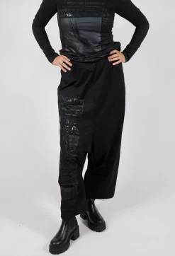 Cotton Wide Leg Trousers in Black Print