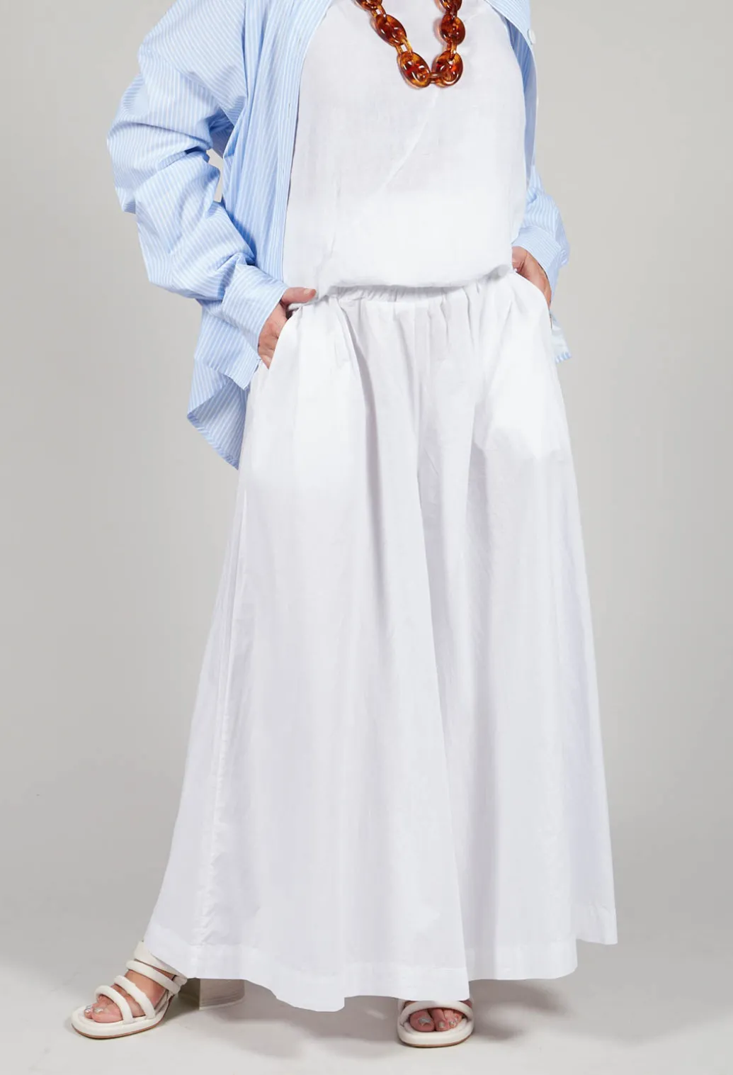 Cotton Wide Leg Trousers in Bianco