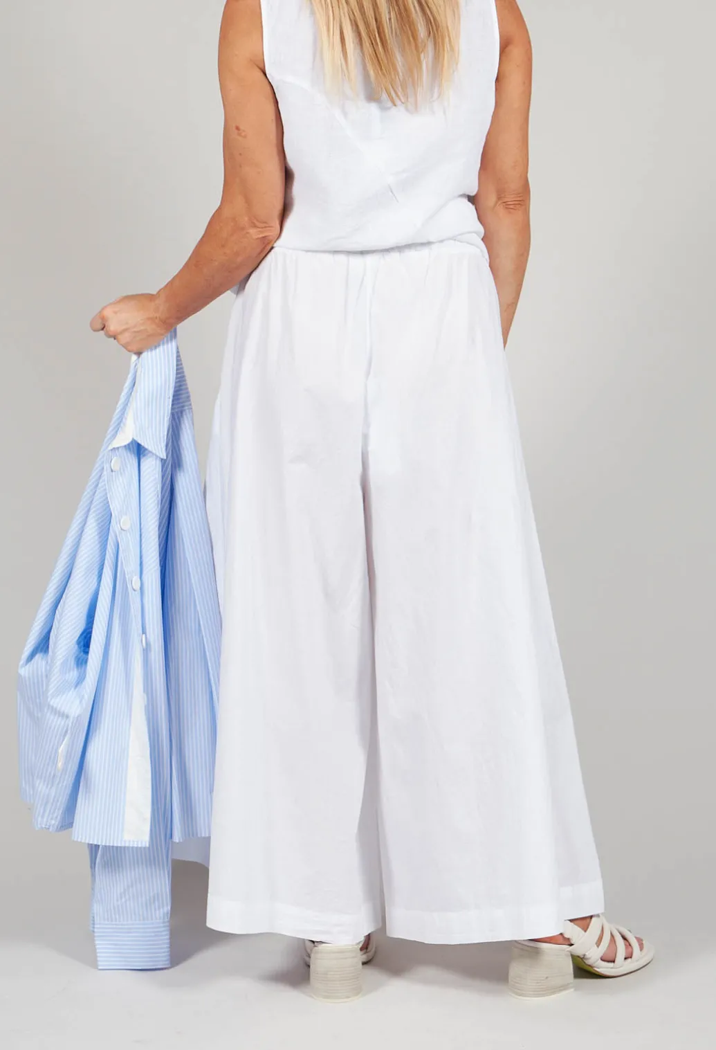Cotton Wide Leg Trousers in Bianco