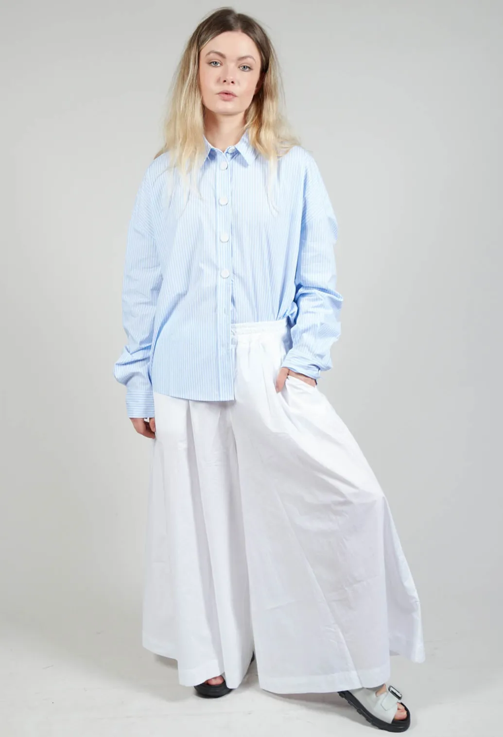 Cotton Wide Leg Trousers in Bianco