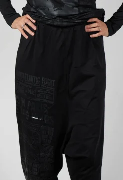 Cotton Wide Leg Trousers in Black Print