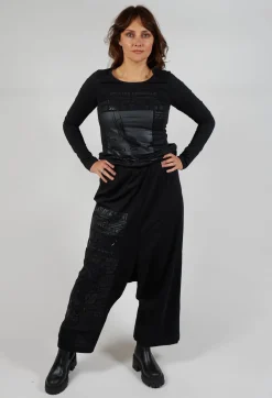 Cotton Wide Leg Trousers in Black Print