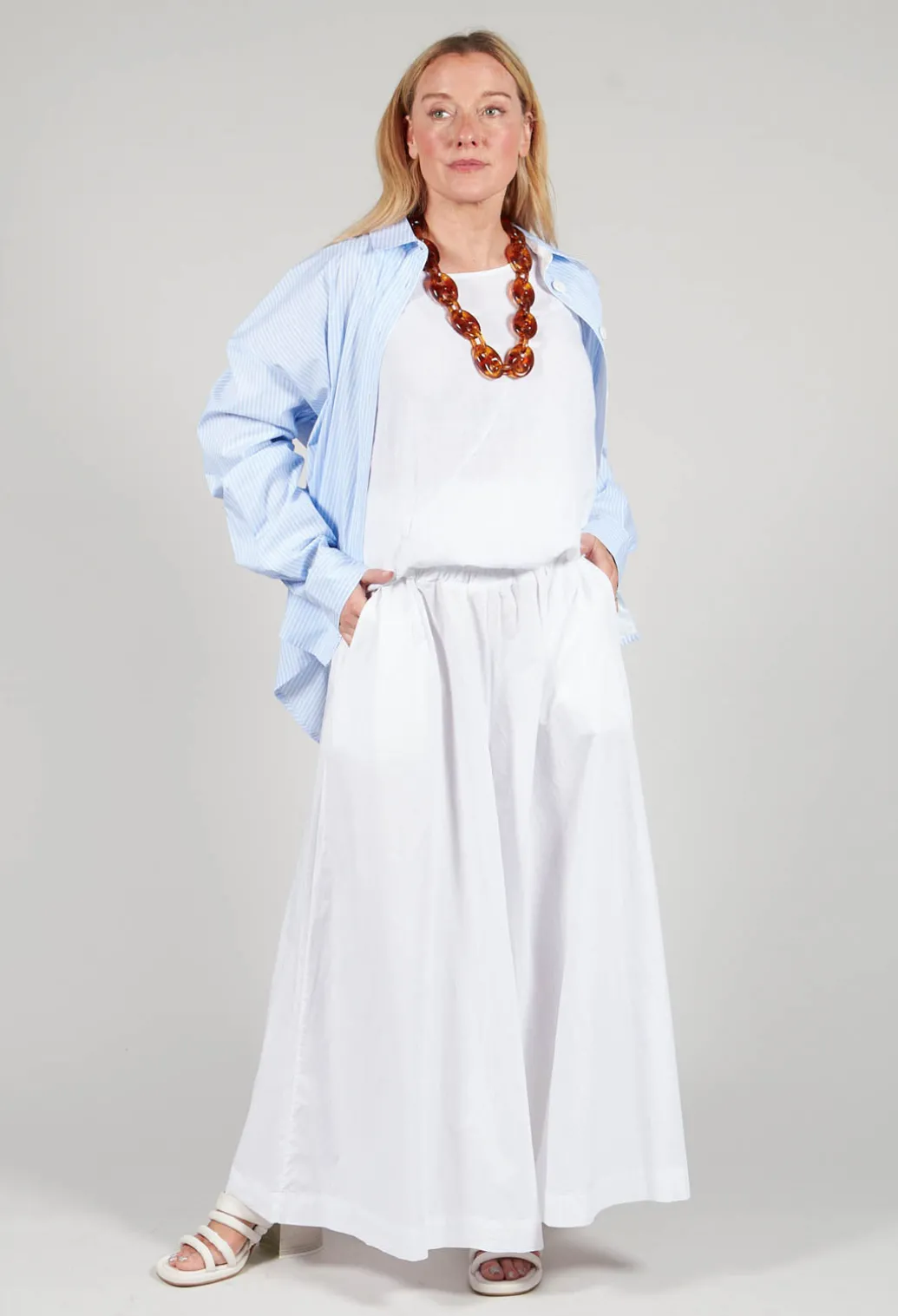 Cotton Wide Leg Trousers in Bianco