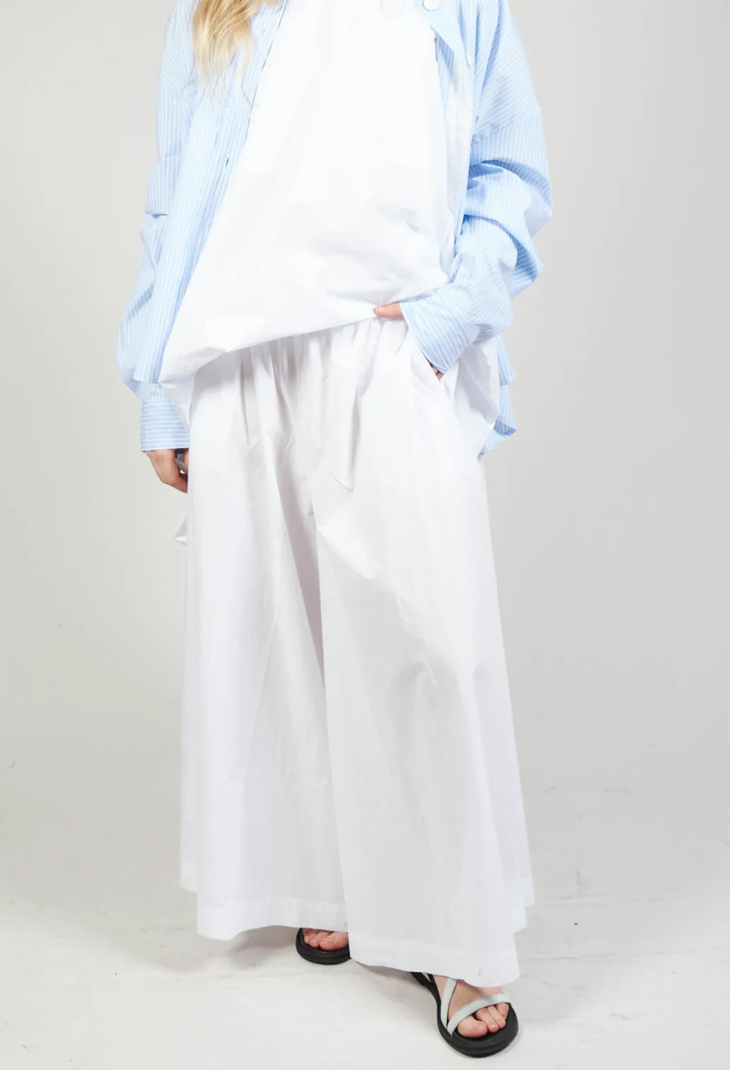 Cotton Wide Leg Trousers in Bianco