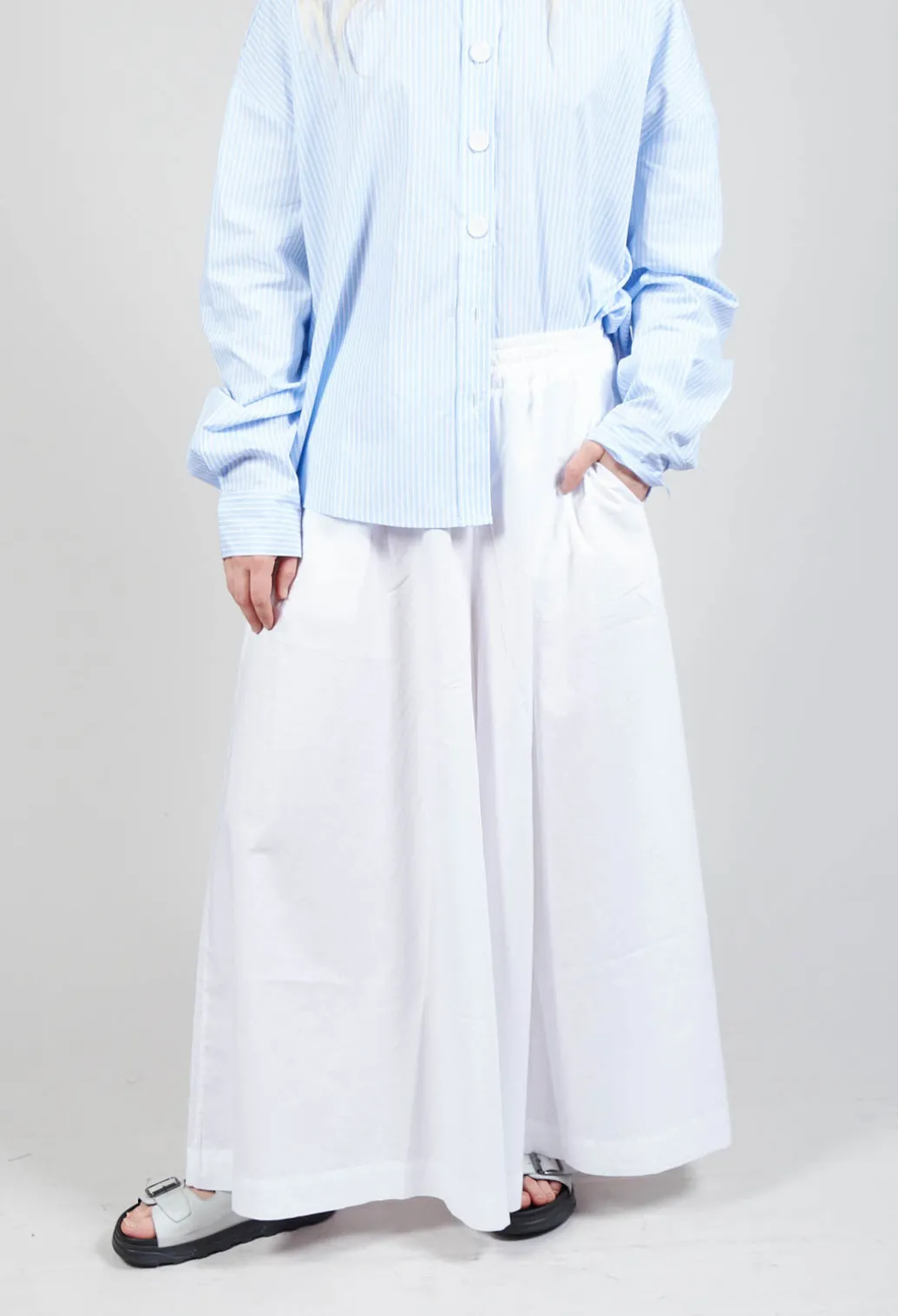 Cotton Wide Leg Trousers in Bianco