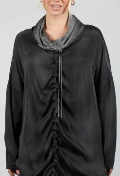 Cowl Neck Dress in Raso Viscosa Grey Storm