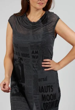 Cowl Neckline Dress in Coal Print Cloud
