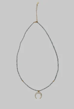 Crescent Moon Necklace in Pale Grey
