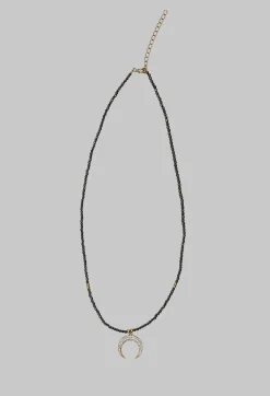 Crescent Moon Necklace in Olive Green
