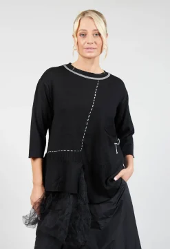 Crew Neck Jumper with Netting Detail in Black