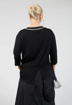 Crew Neck Jumper with Netting Detail in Black