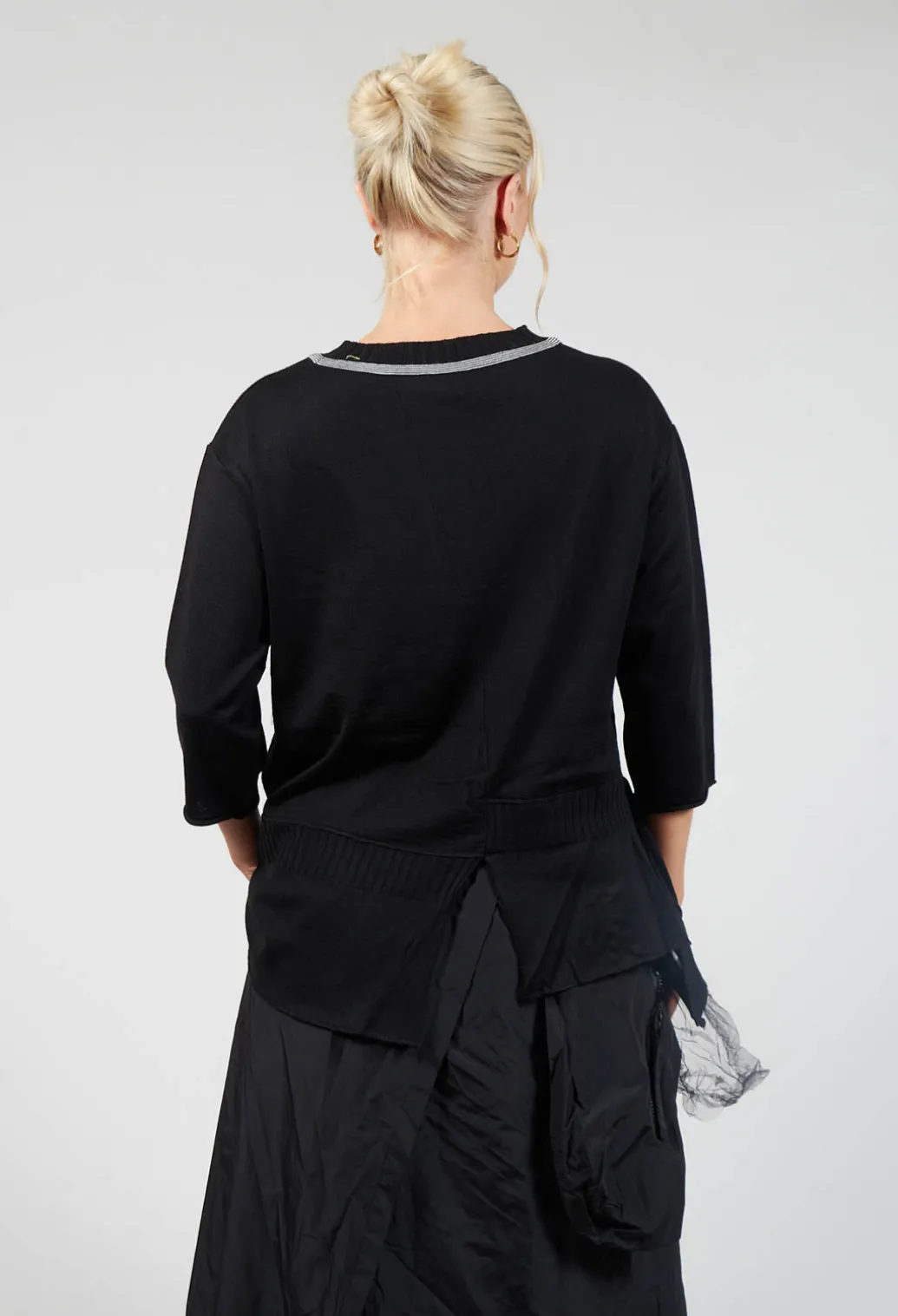 Crew Neck Jumper with Netting Detail in Black