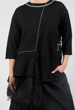 Crew Neck Jumper with Netting Detail in Black