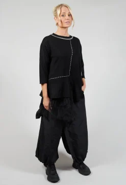 Crew Neck Jumper with Netting Detail in Black