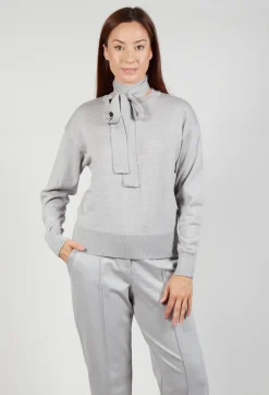 Crew Neck Jumper with Tie Neck in Perla