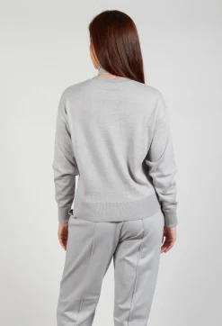 Crew Neck Jumper with Tie Neck in Perla