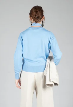 Crew Neck Jumper with Tie Neck in Breeze