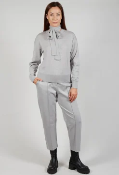 Crew Neck Jumper with Tie Neck in Perla