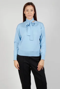 Crew Neck Jumper with Tie Neck in Breeze
