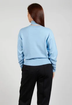 Crew Neck Jumper with Tie Neck in Breeze
