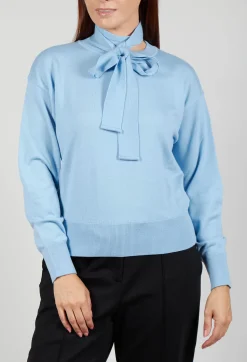 Crew Neck Jumper with Tie Neck in Breeze